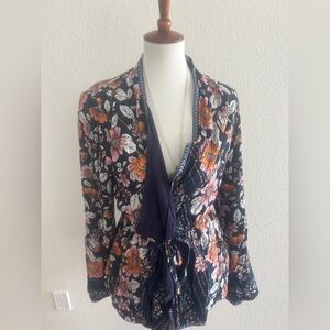Jaase Navy and Orange Patterned Kimono
